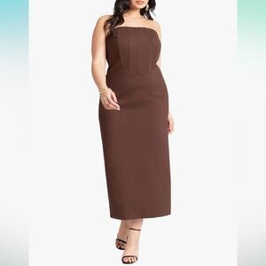 Eloquii Brown Strapless Midi Dress